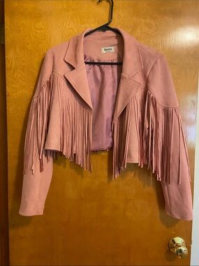 Women's Pink Fringe Cropped Jacket
